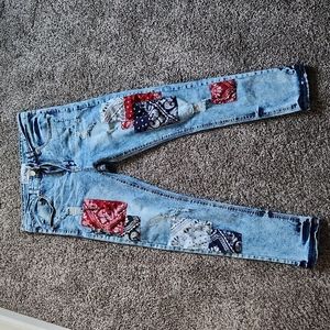 Paisley patched jeans